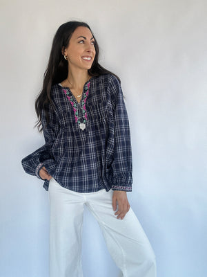 Blameless Plaid Embroidered Top