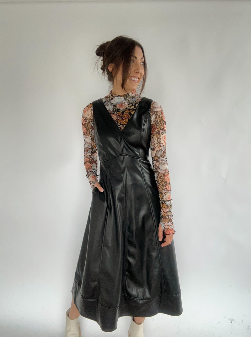 Kendyl Leather Midi Dress - Black