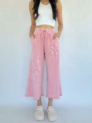 Flower Lane Wide Leg Pants - Rose