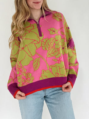 Abby Floral Half Zip Sweater