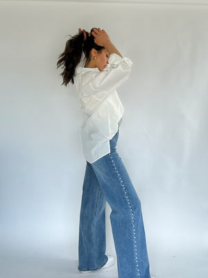 Pearl Studded Wide Leg Jeans