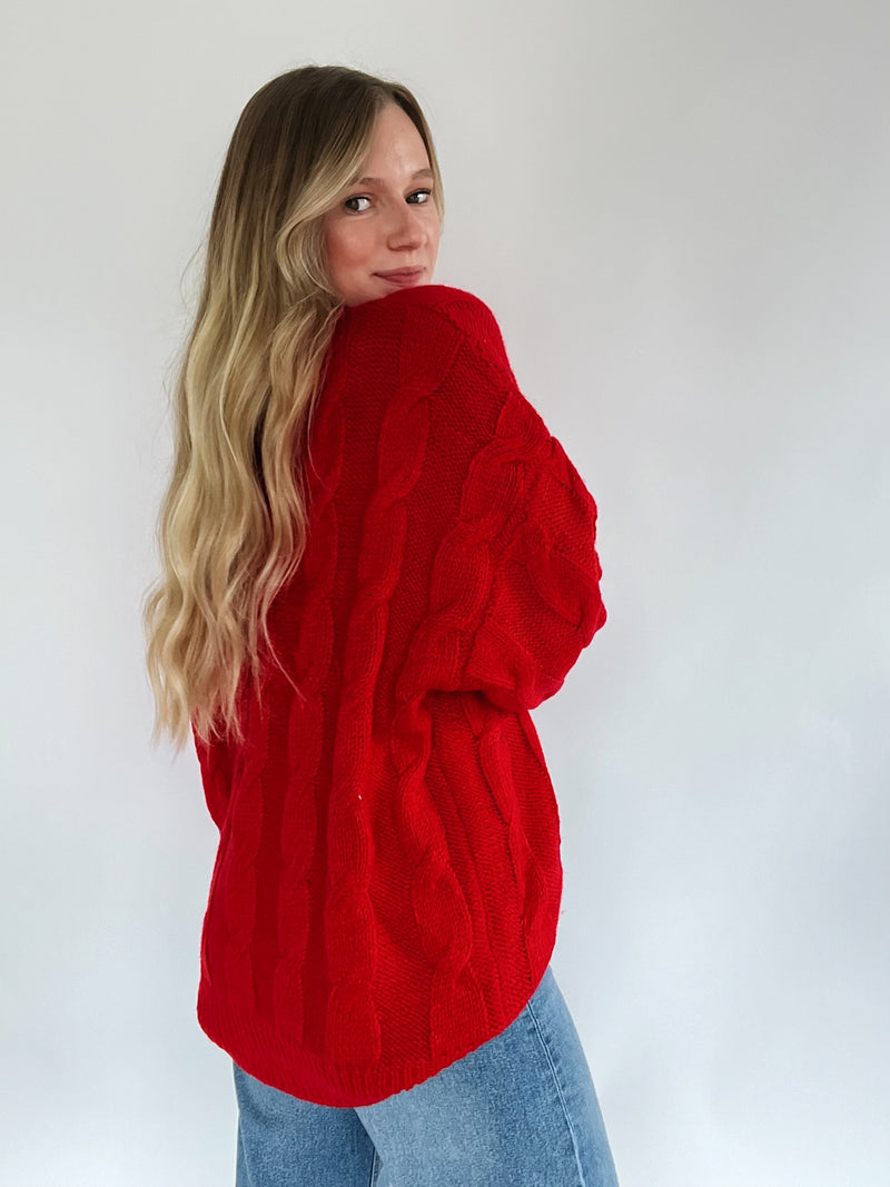 Falalala Embroidered Sweater - Red