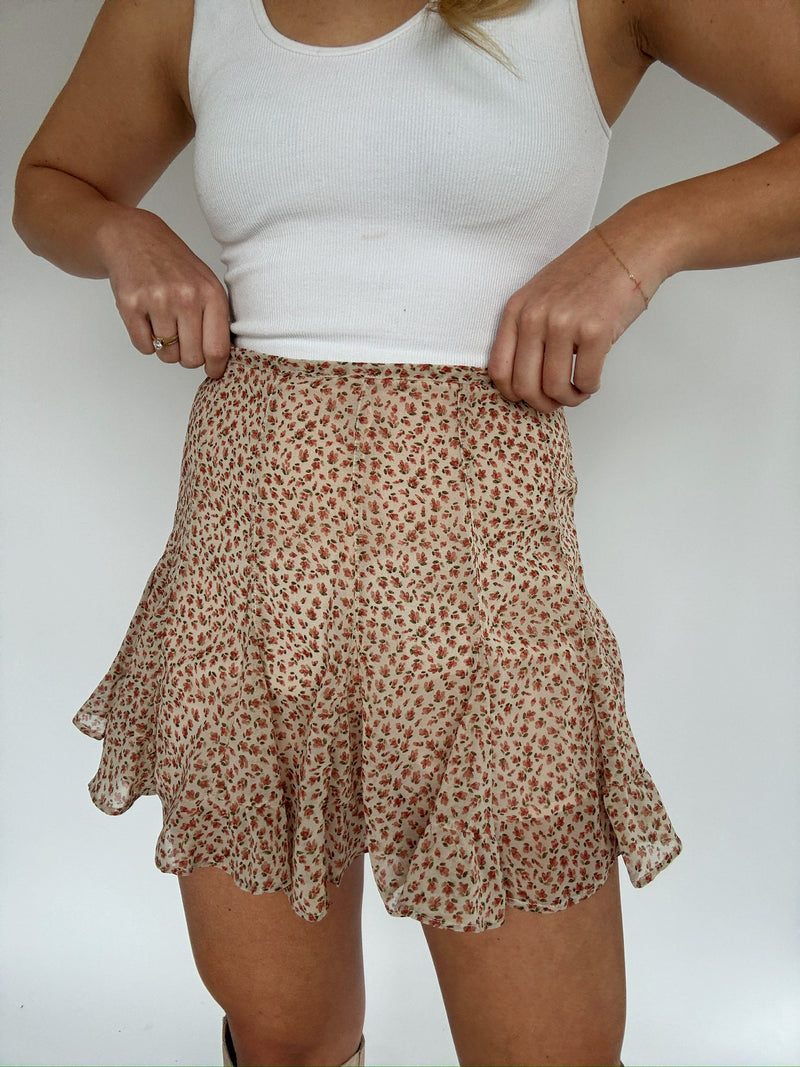 Ditsy Rose Flared Mini Skirt