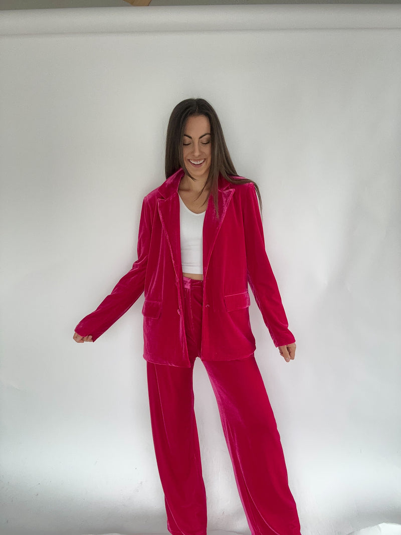 Mercy Velvet Blazer - Fuchsia