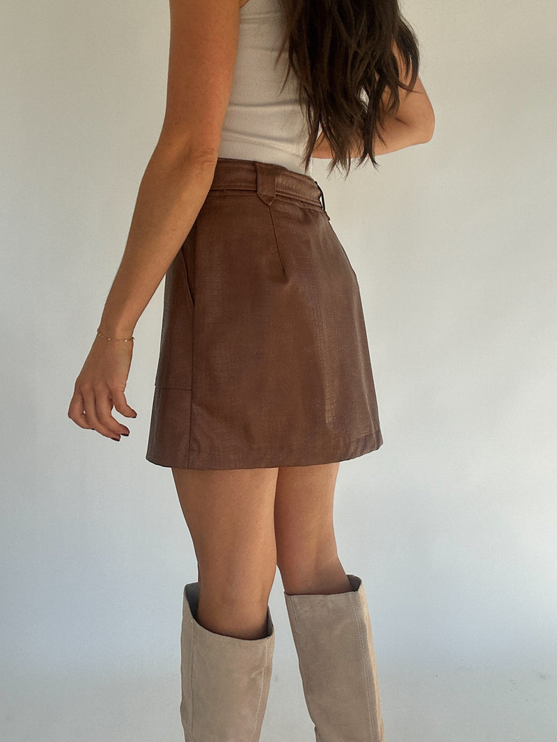 Too Close Mini Skirt - Brown