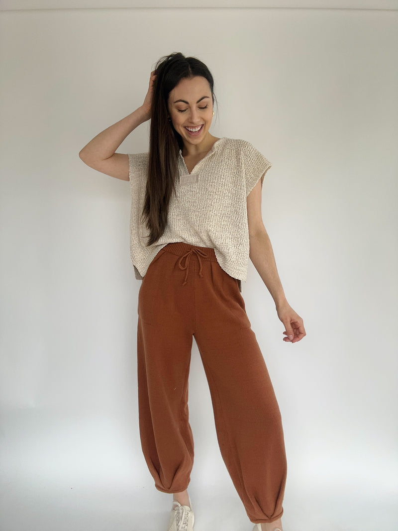 Stay Around Knit Pants - Clay