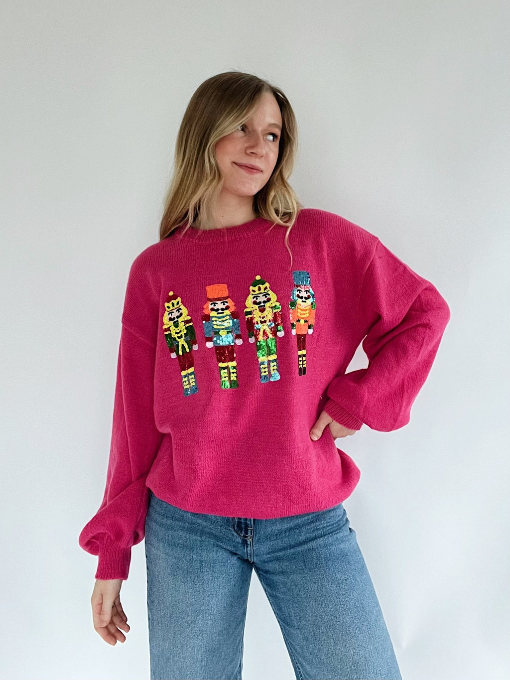 Nutcracker Embroidered Sweater - Pink