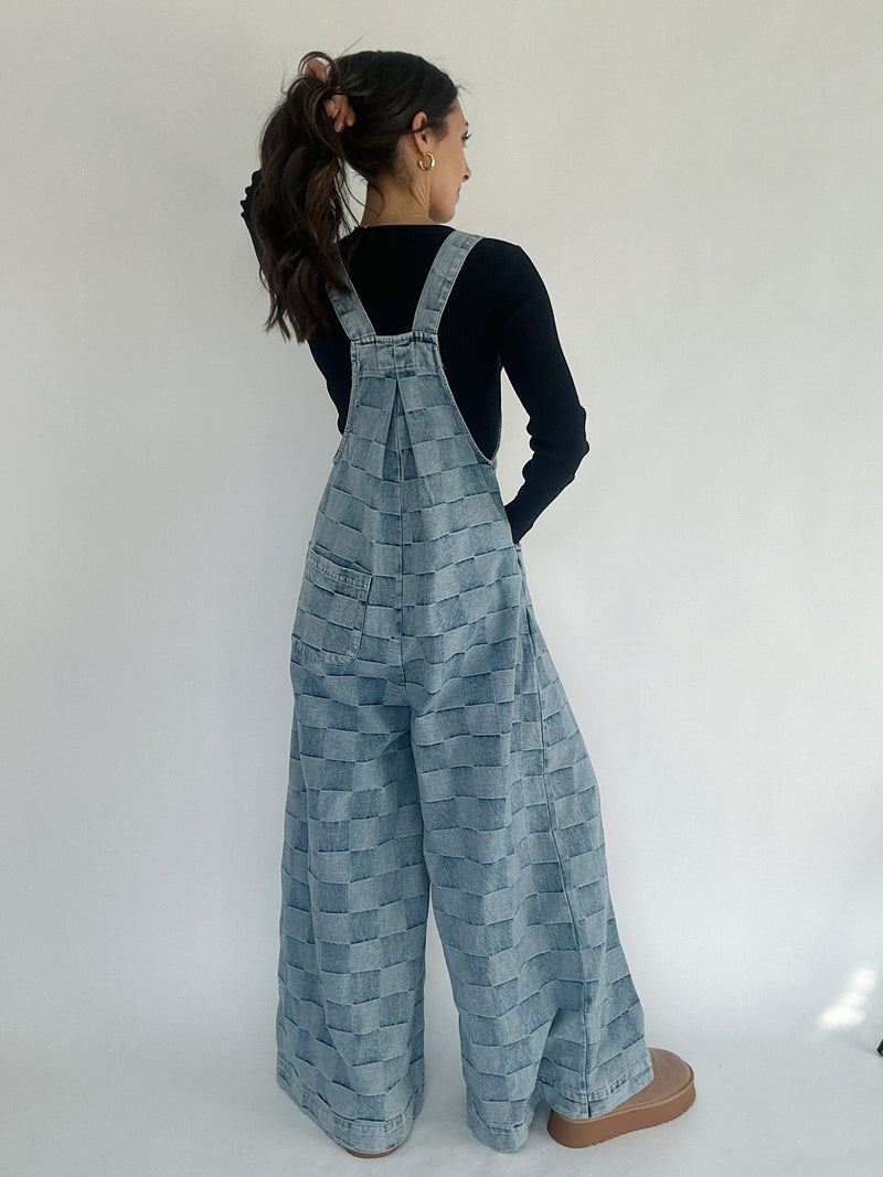 Come Back Checkered Denim Overalls