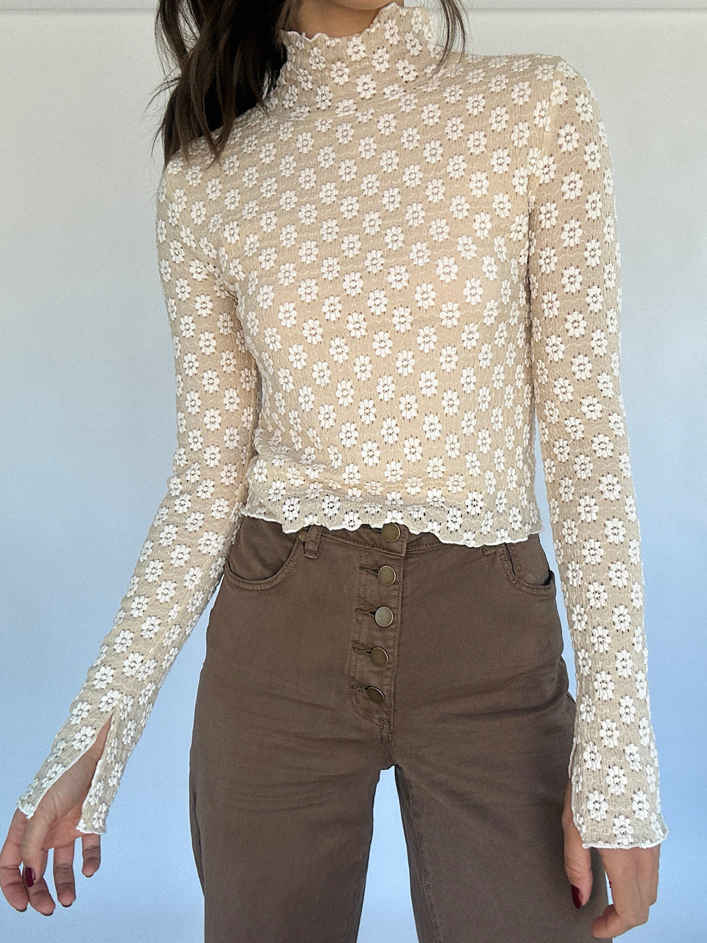 Long While Floral Lace Top - Sand