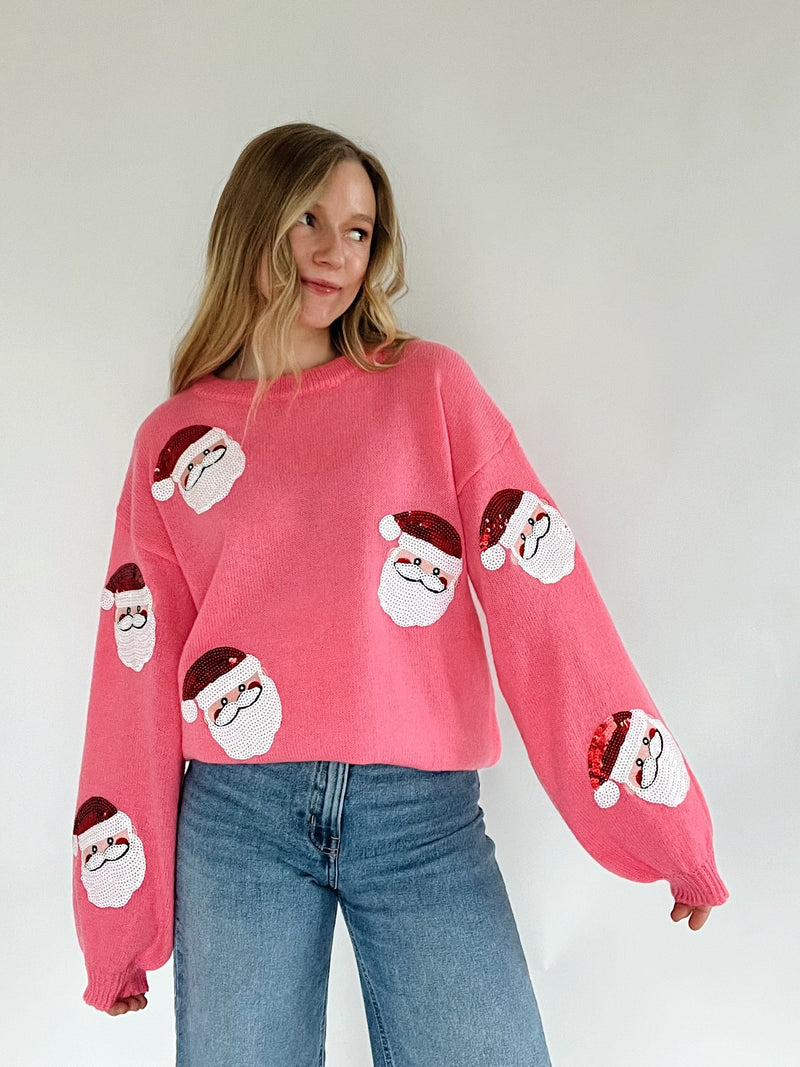 Sequin Santa Sweater - Pink