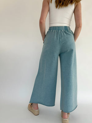 Back Seat Driver Wide Leg Pants - Soft Teal