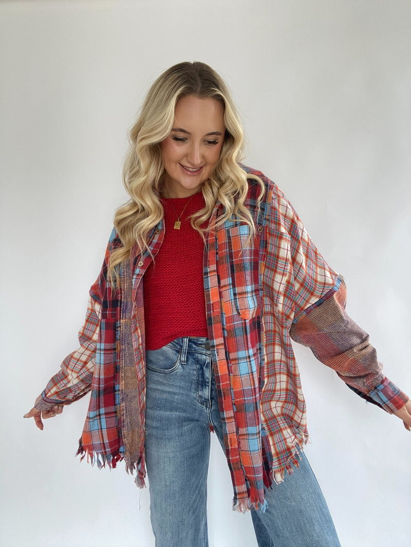 Rockport Mixed Plaid Top - Red