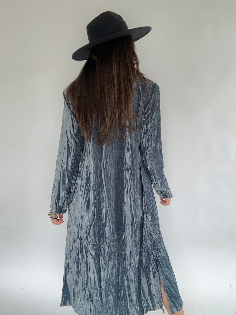 Moon City Velvet Coat - Blue Grey