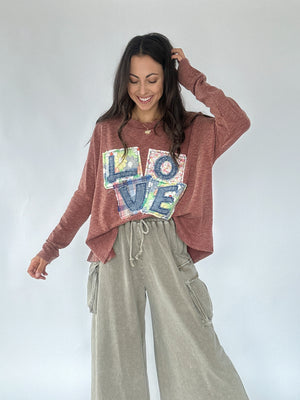 Love Patch Knit Top - Red Bean