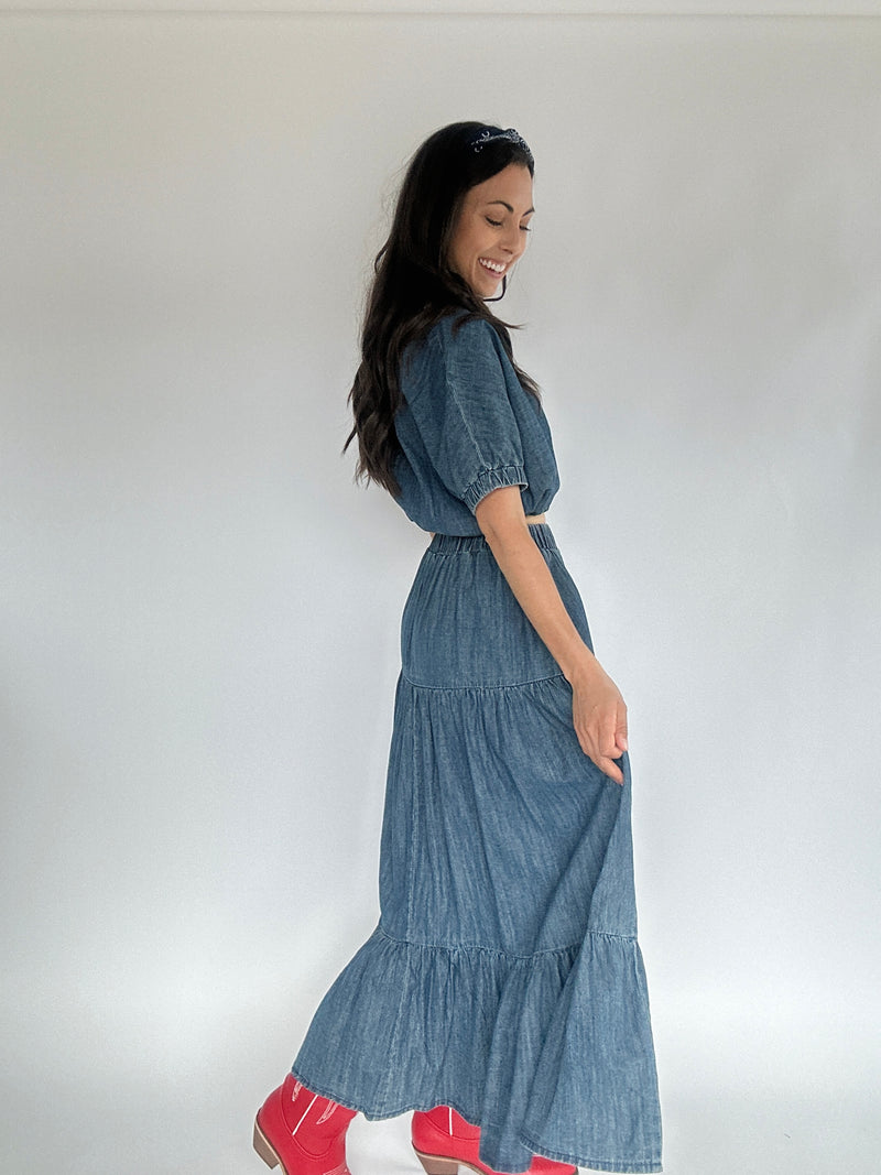 Darling Days Denim Maxi Skirt