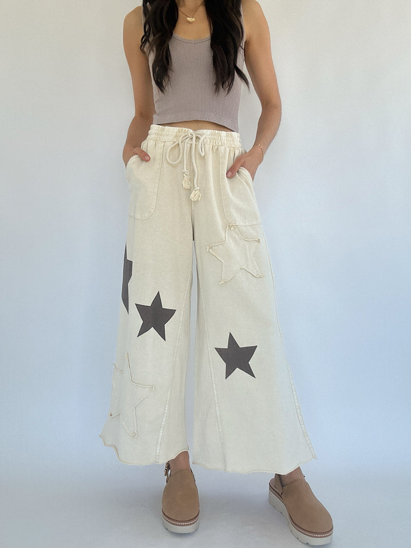 Starred Wide Leg Pants - Ecru