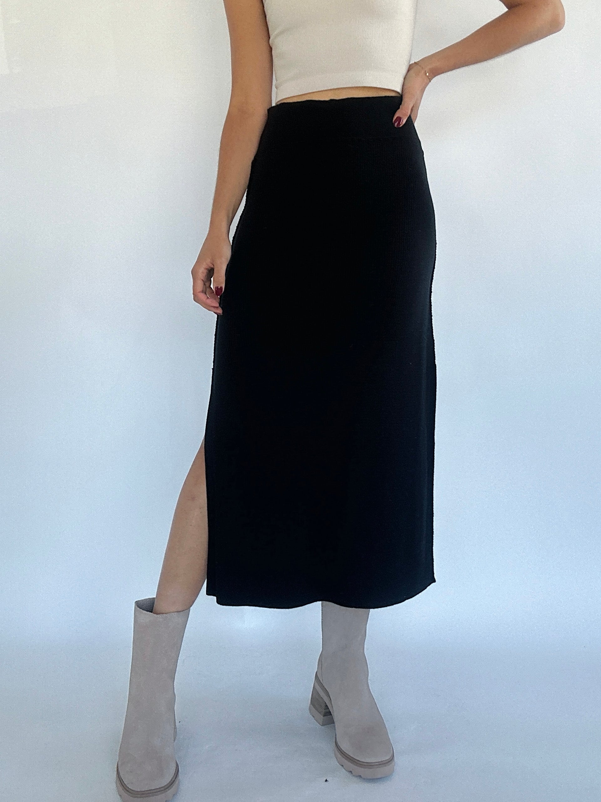 Que Sera Knit Midi Skirt Black Small