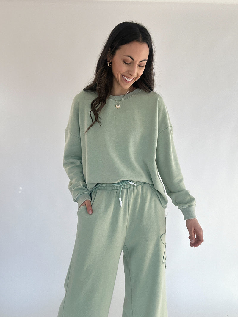 Blossom Flower Patch Wide Leg Pants - Sage