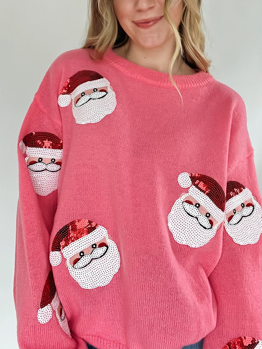 Sequin Santa Sweater - Pink