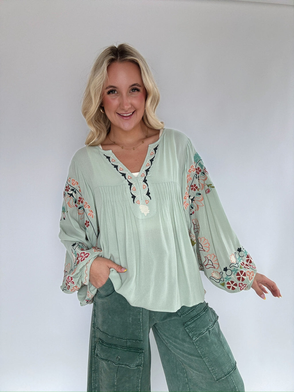 Storyline Embroidered Top - Mint Blue