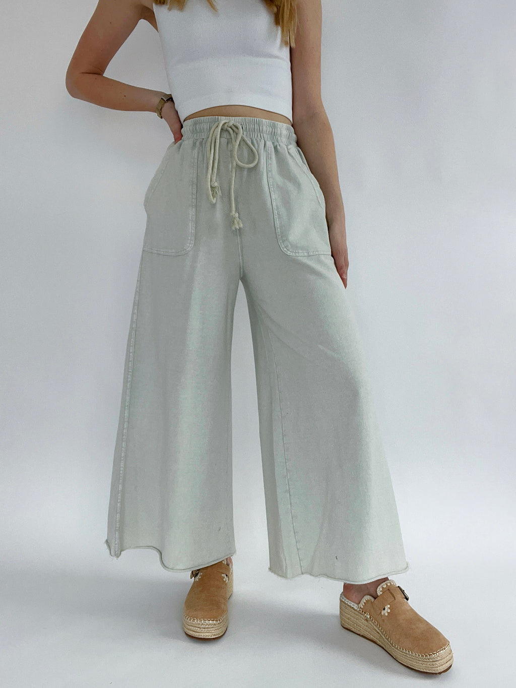 Back Seat Driver Wide Leg Pants - Light Stone