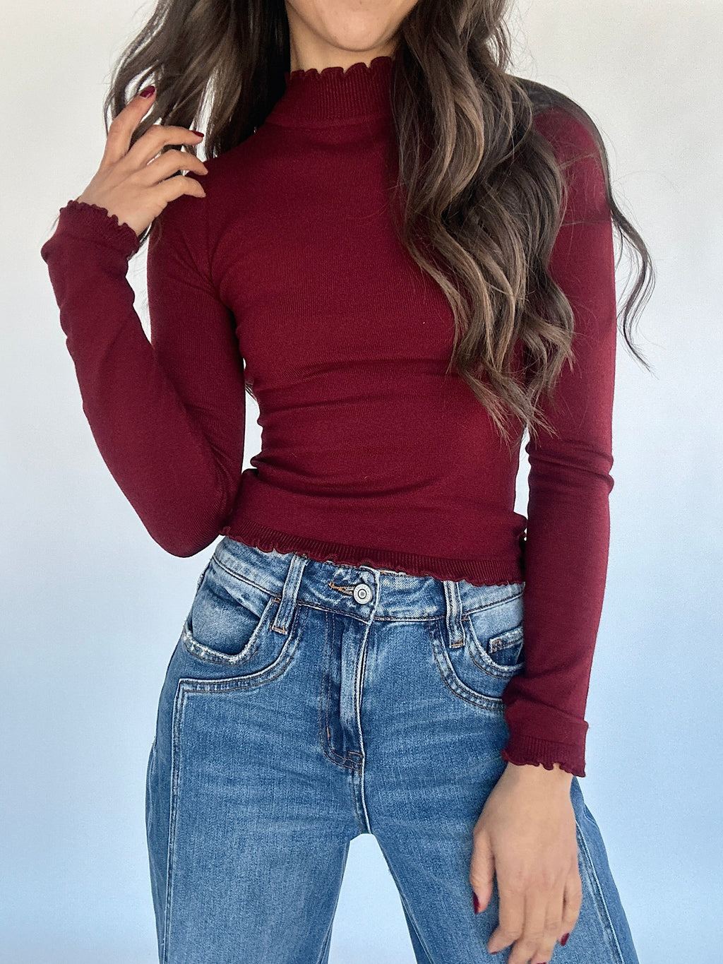 Jaymes Knit Mock Neck Top - Wine