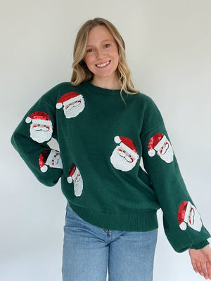 Sequin Santa Sweater - Teal