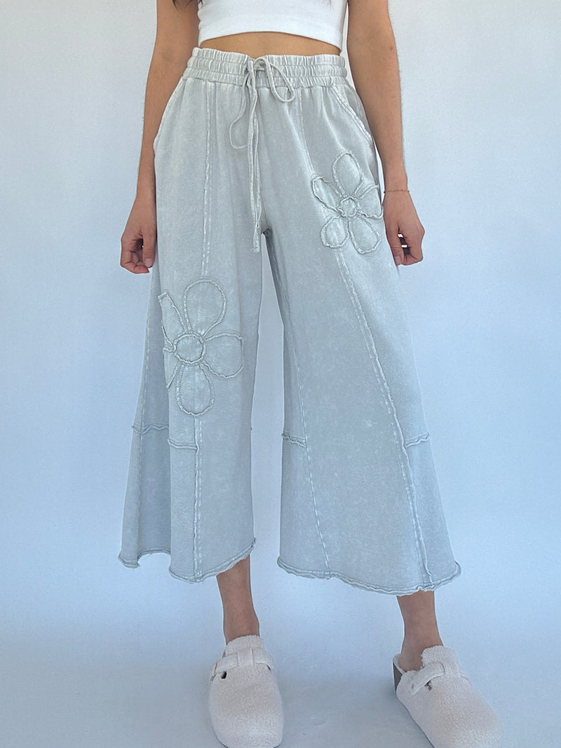 Flower Lane Wide Leg Pants - Stone