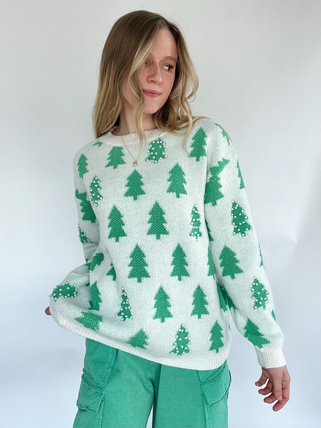 Pearled Christmas Tree Sweater