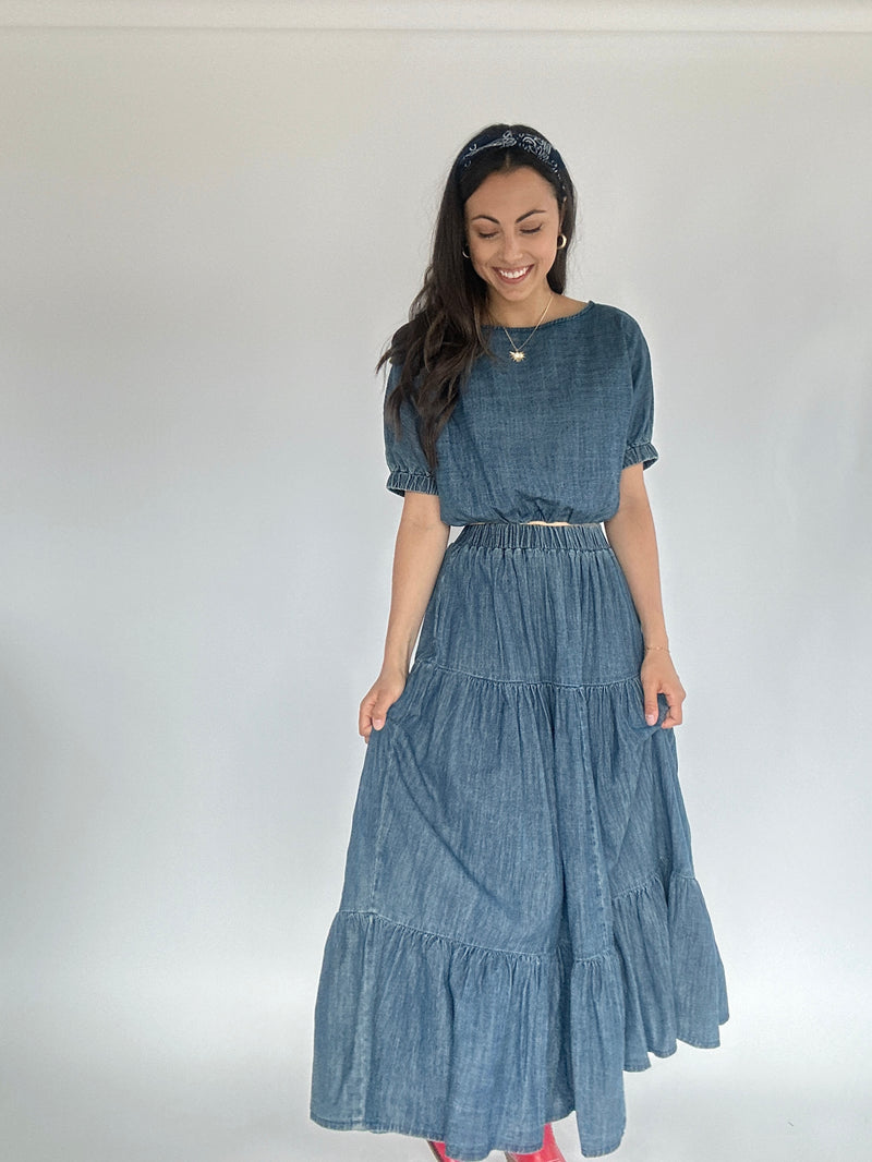 Darling Days Denim Maxi Skirt