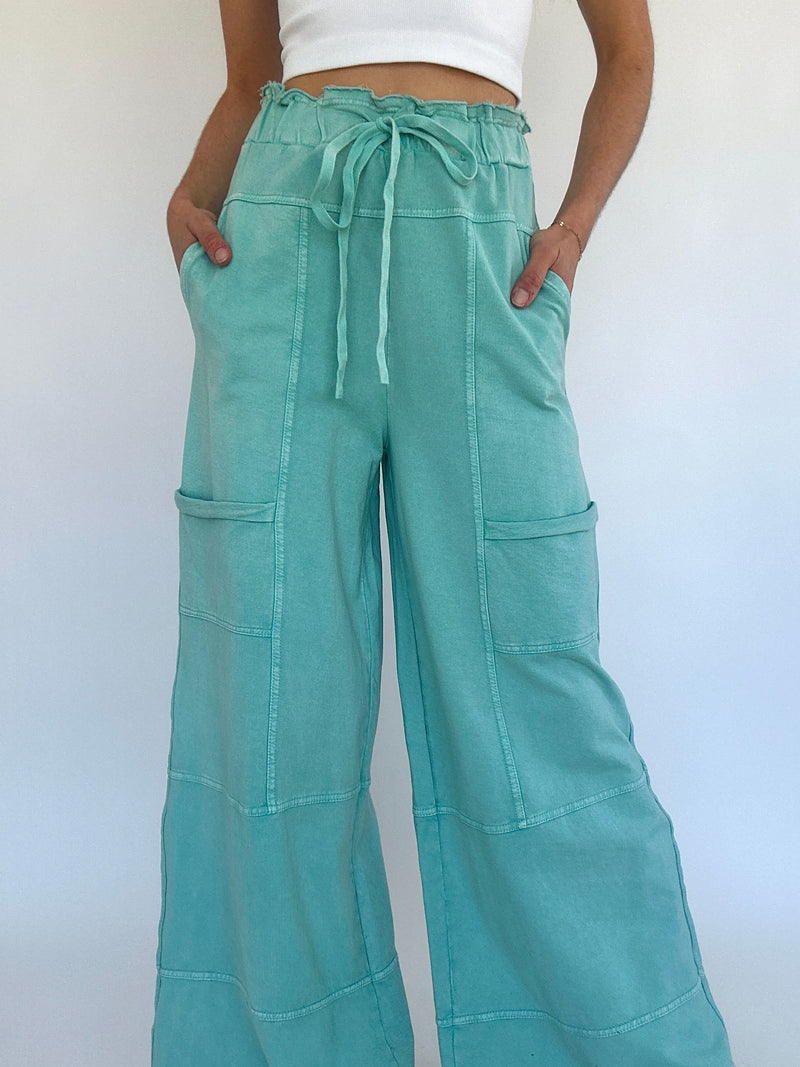 Take The Trip Wide Leg Pants - Atlantis Green