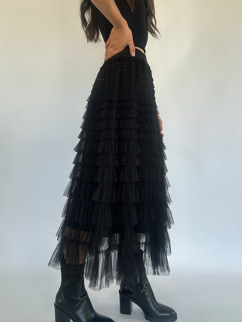 Joyful Tiered Tulle Skirt - Black