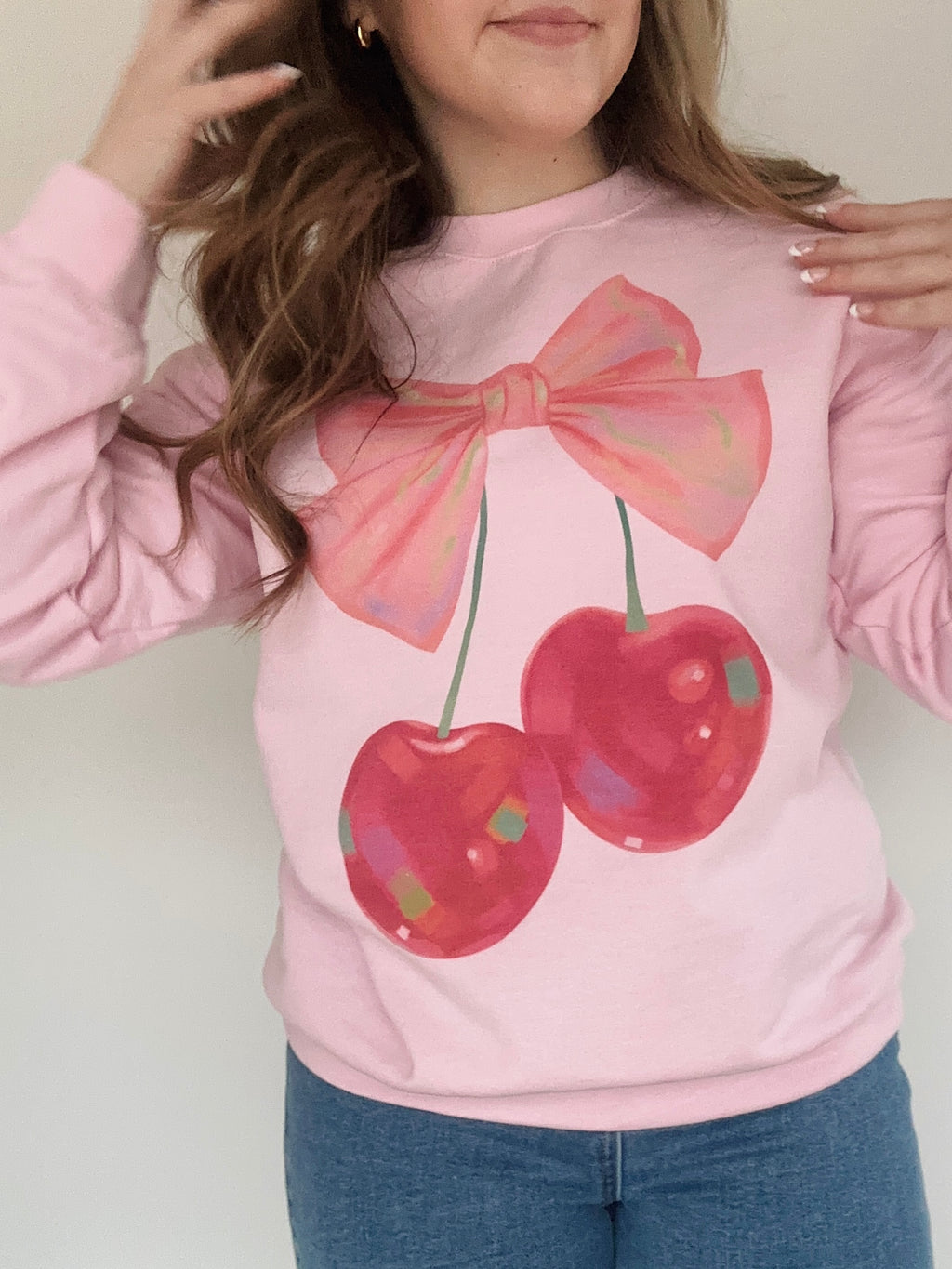Cherry + Bow Sweatshirt - Pink