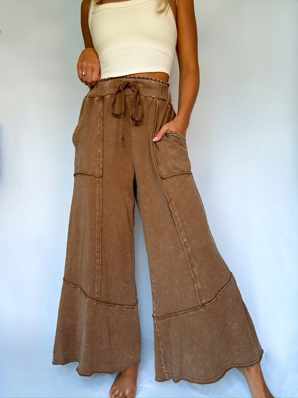 Back Road Wide Leg Pants - Choco Brown