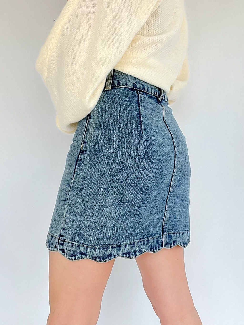 Scallop Denim Mini Skirt