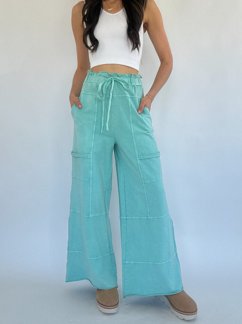 Take The Trip Wide Leg Pants - Atlantis Green