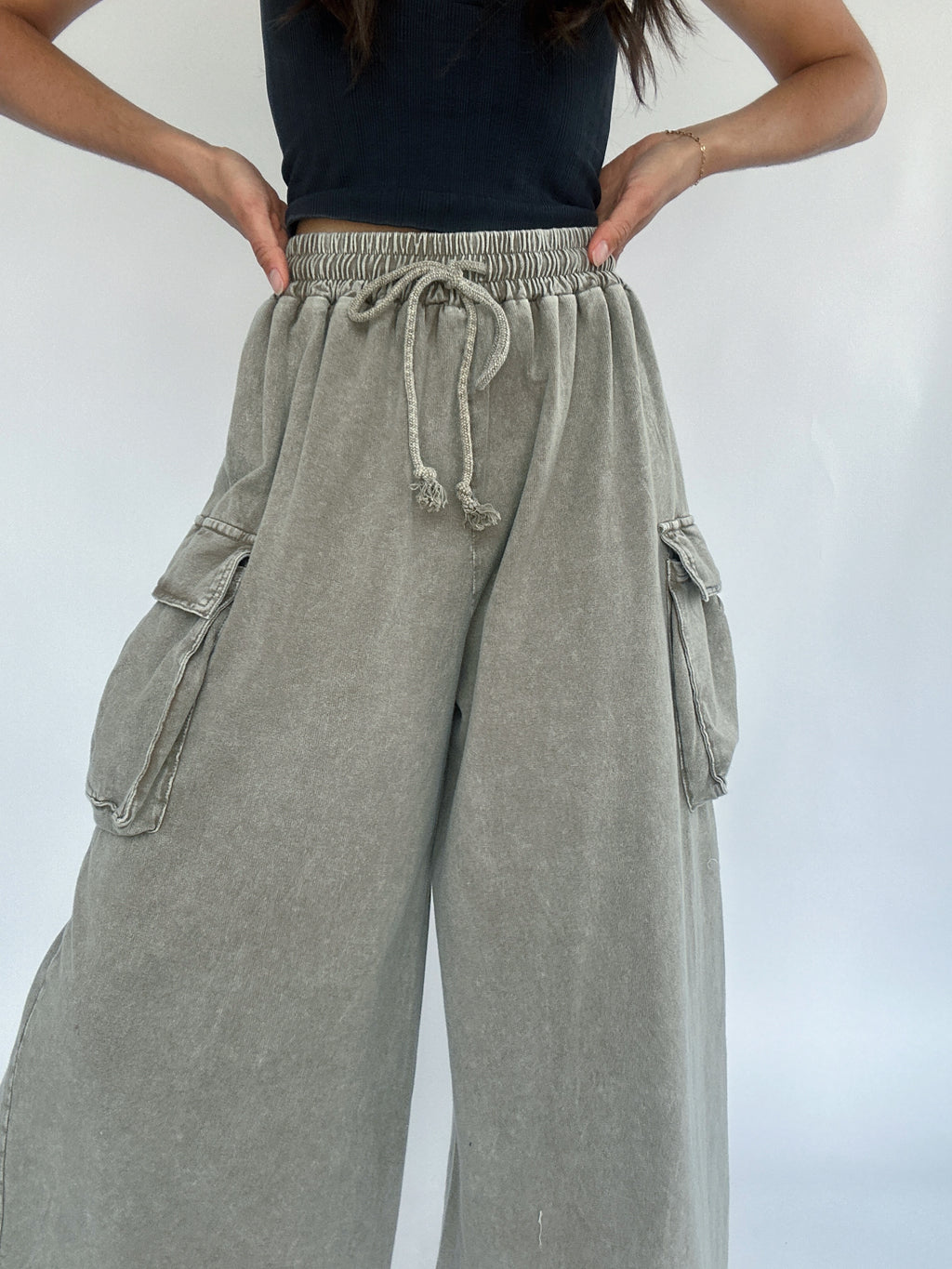 Keep Driving Wide Leg Pants - Olive Grey