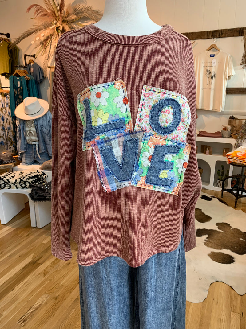 Love Patch Knit Top - Red Bean