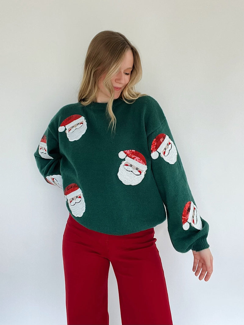 Sequin Santa Sweater - Teal