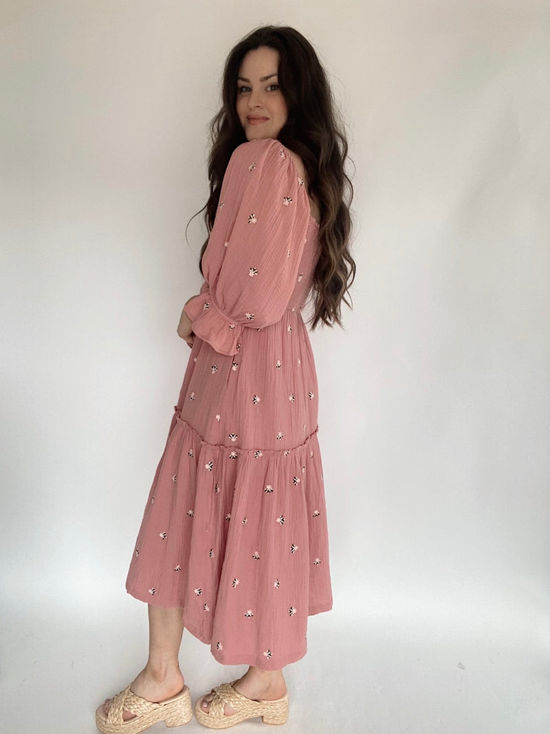 Ophelia Embroidered Dress - Rose