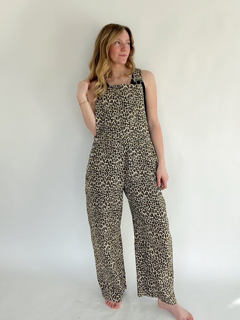 Last Time Leopard Barrel Overalls