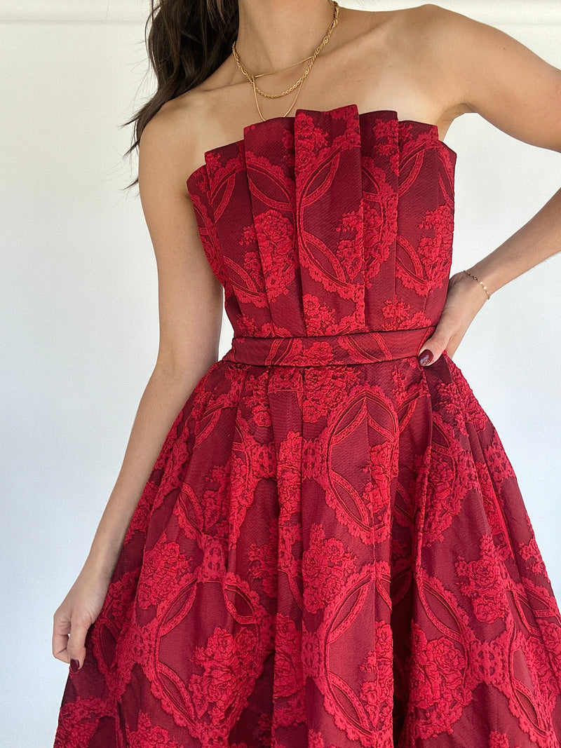 Ruby Strapless Midi Dress - Red