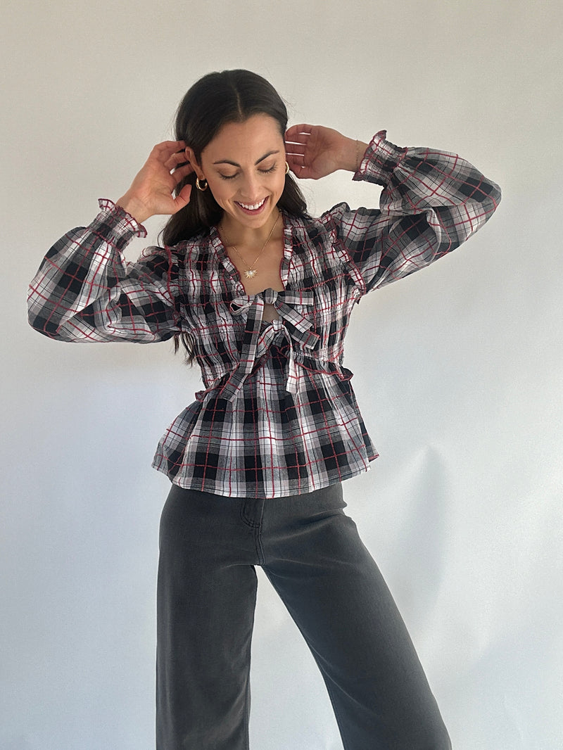 Lorelai Plaid Bow Top