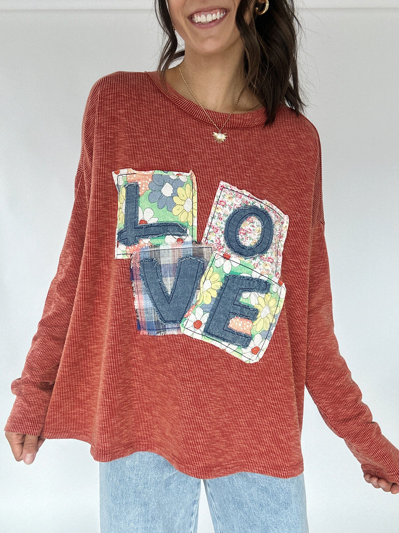 Love Patch Knit Top - Brick