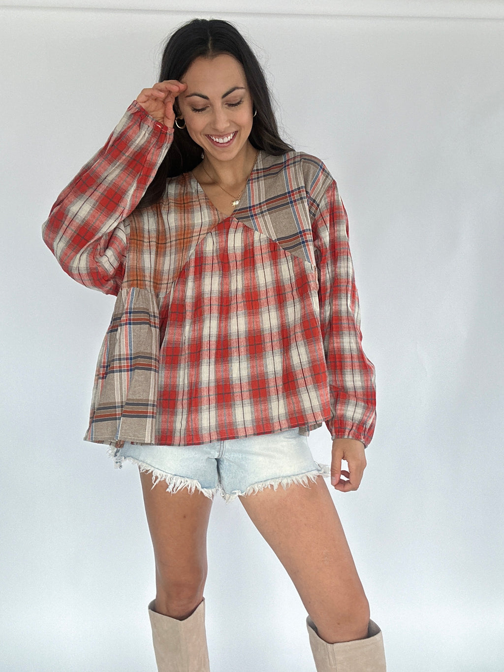 Afternoon Latte Plaid Top - Cinnamon