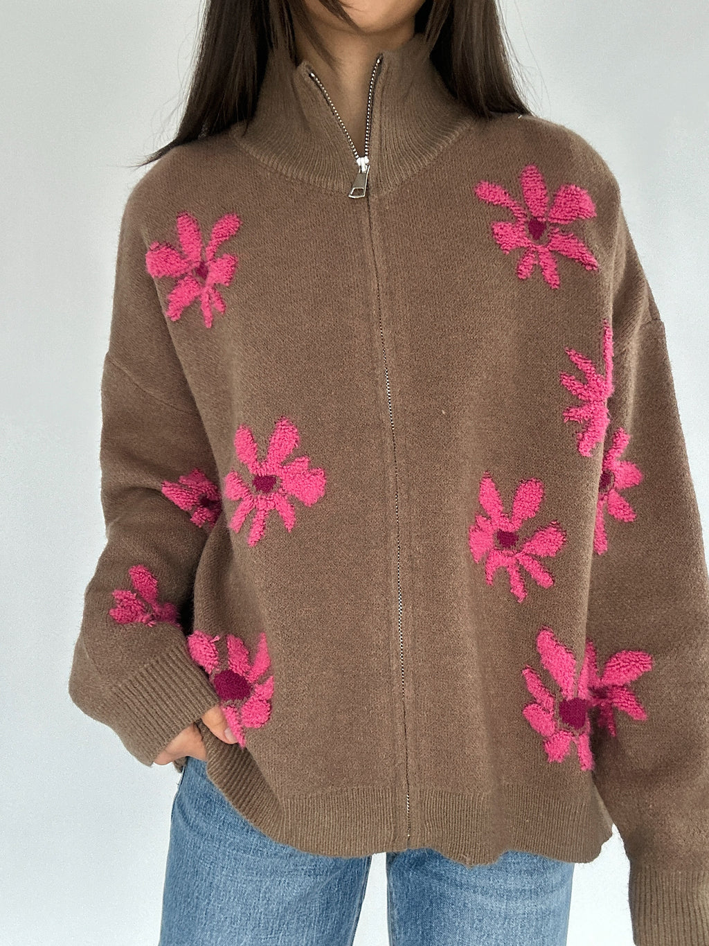 Like A Flower Zip Up Cardigan