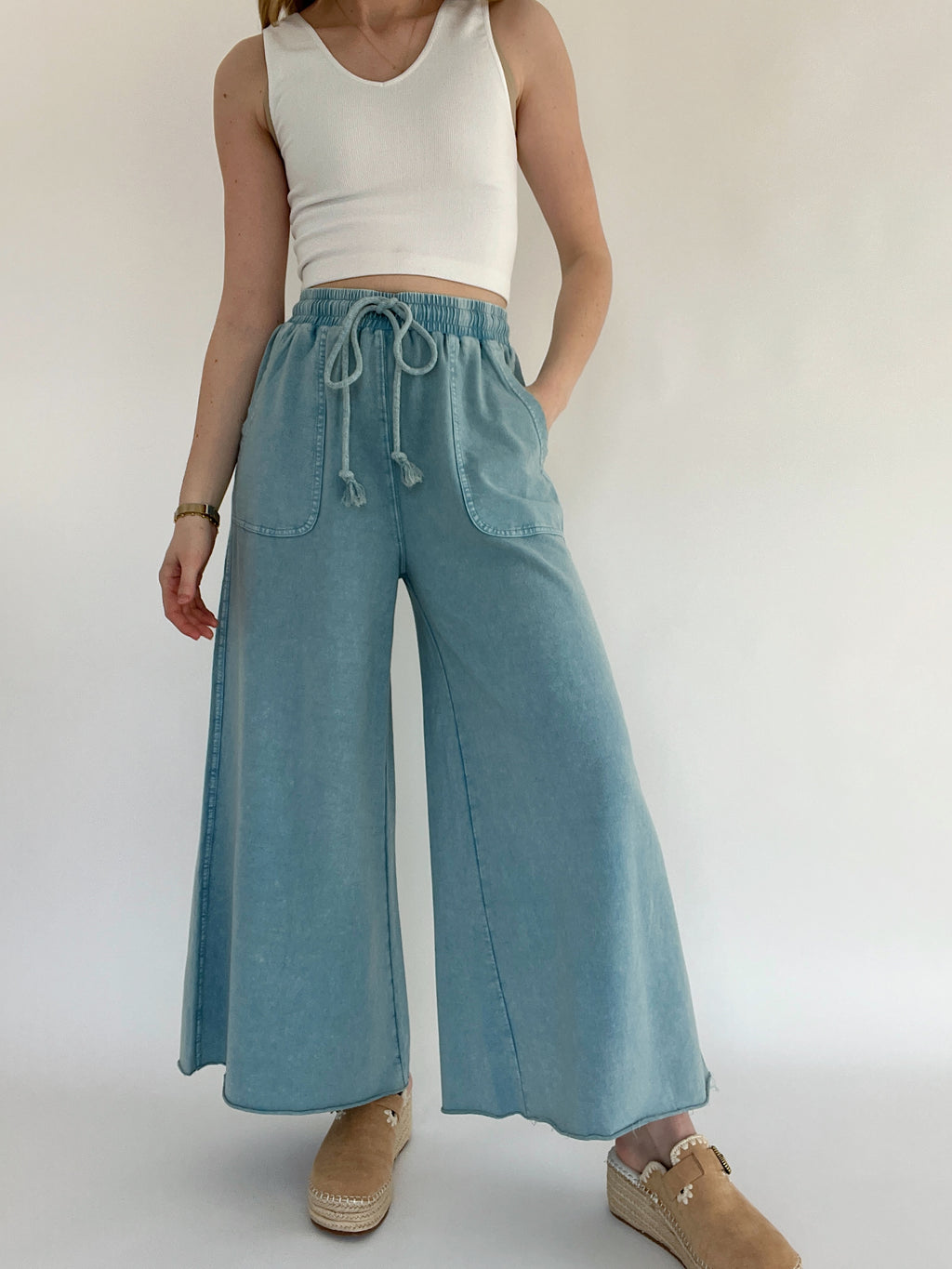 Back Seat Driver Wide Leg Pants - Soft Teal