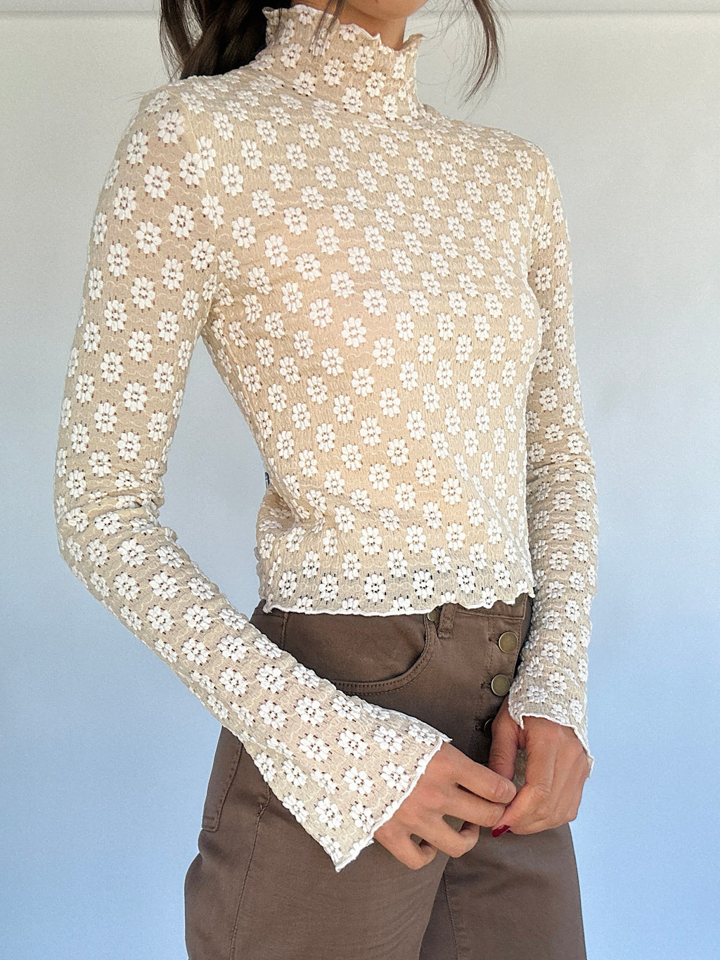 Long While Floral Lace Top - Sand