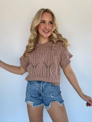 Cali Short Sleeve Sweater - Brown