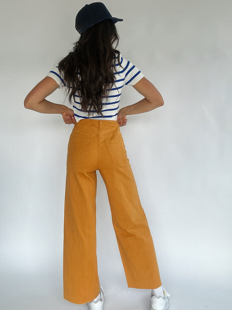 Mustard wide leg trousers best sale